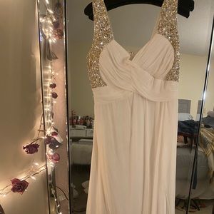Plus size prom long white dress with slit on side